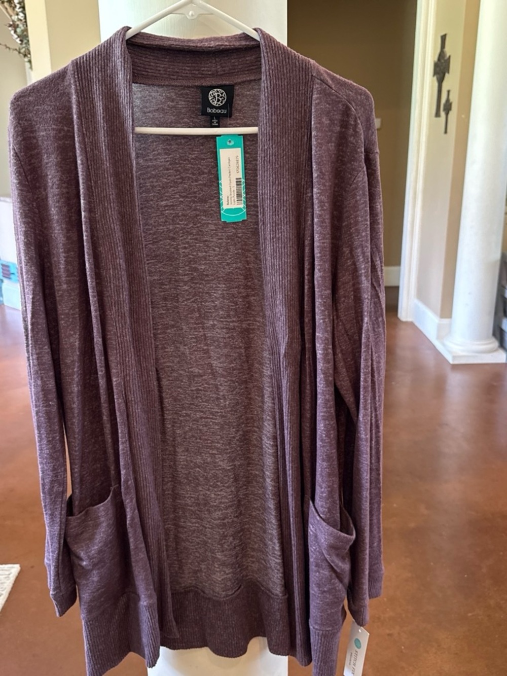 bobeau Open-Front Cardigan in Mauve